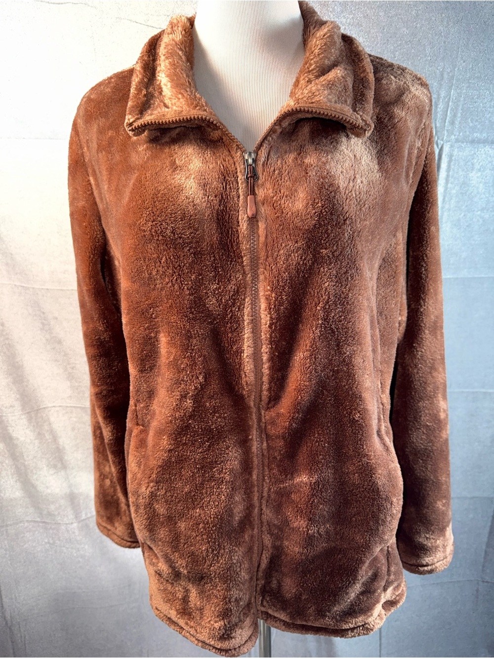 42A-32 Degrees Plush Zip-Up Teddy Jacket - Brown